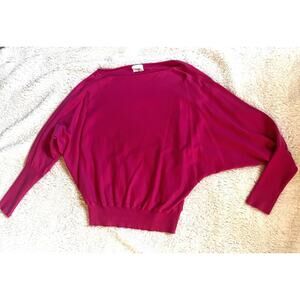 Fuchsia Hot Barbie Pink Knit Sweater Dolman Sleeves Boatneck Medium Soft EUC